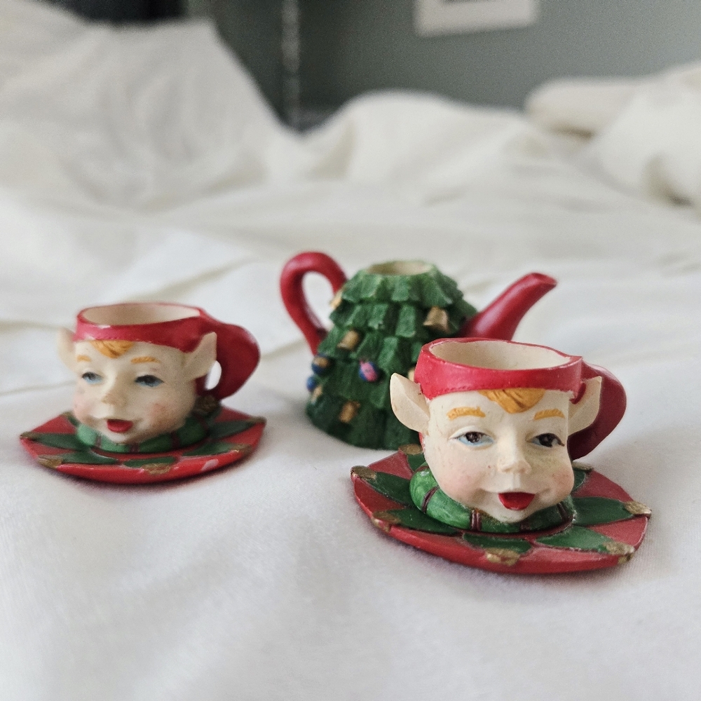 Vintage Chadwick Miller Collectible Christmas Elf Tea Miniature Tiny Set - Picture 4 of 8